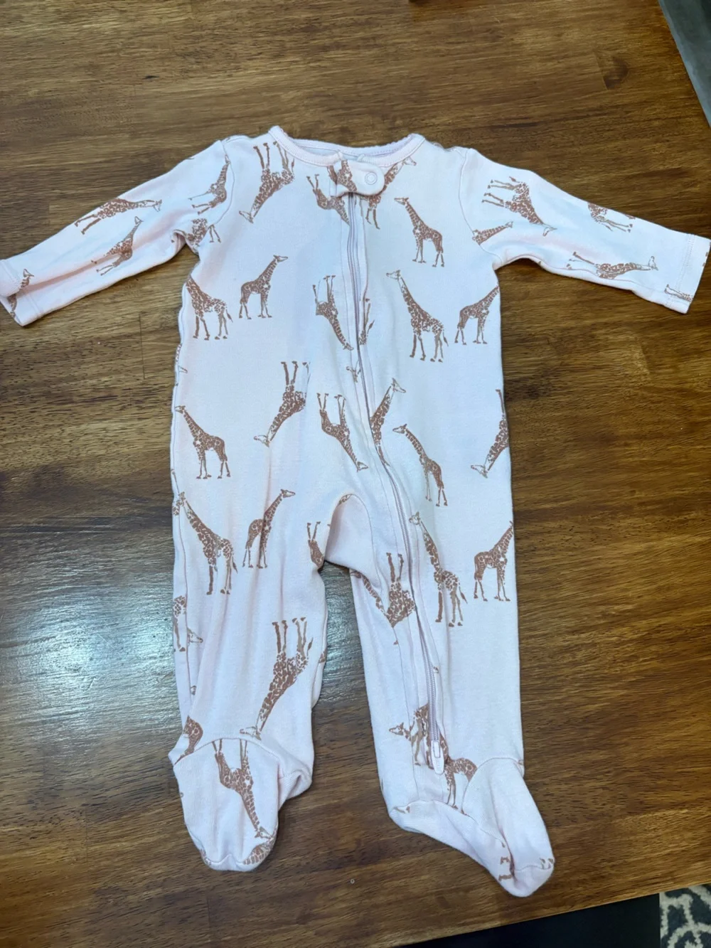 Carter's Pink Giraffe Print Footed Zip Pajamas